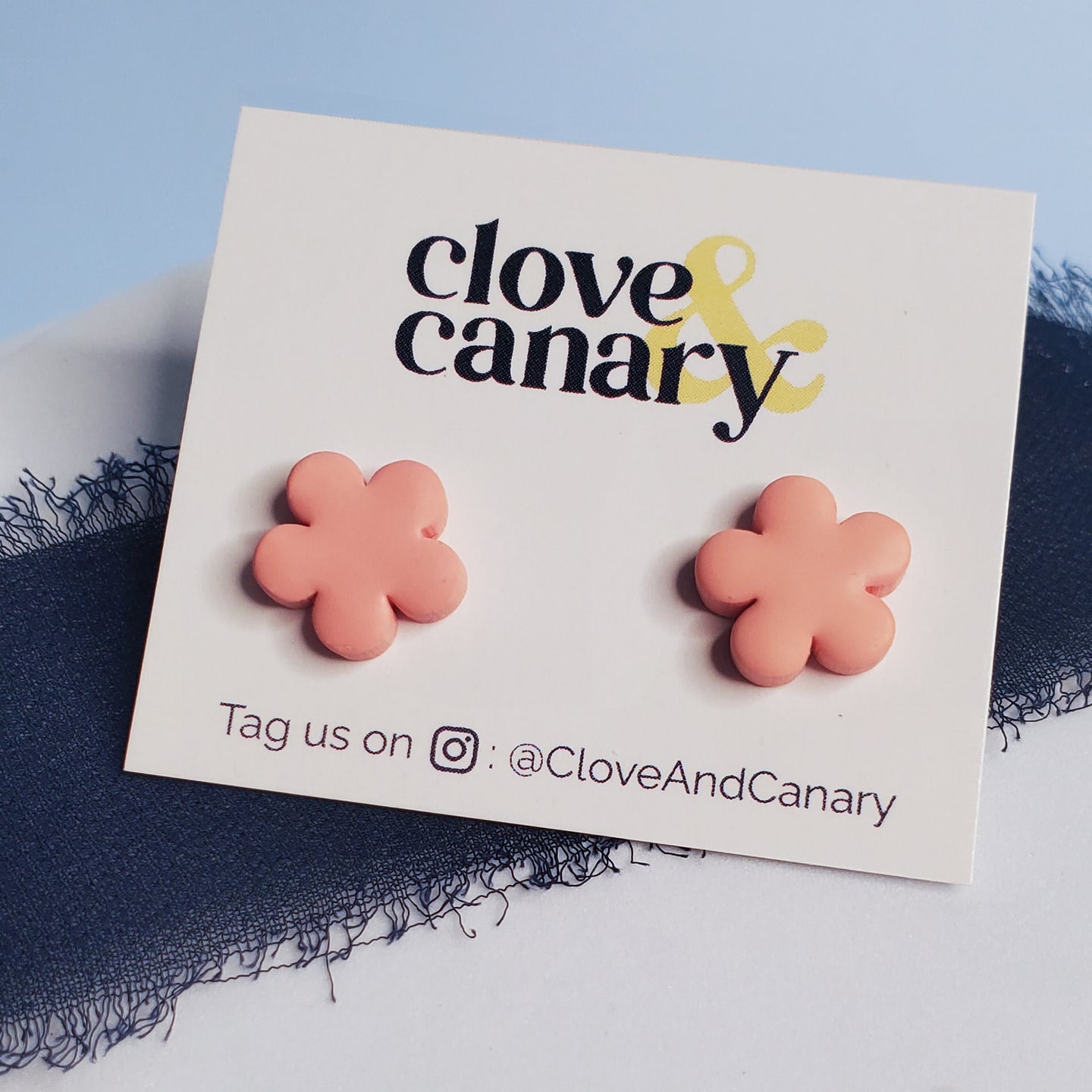 Coral Pink Flower Stud Earrings